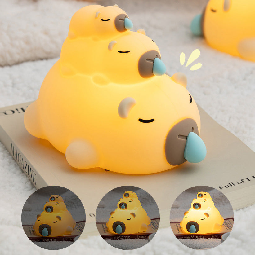 Huggwaii Gestapelde Capybara Nachtlamp Drie Laags Slaperig Zacht Silicoon Perfect Cadeau
