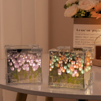 Handgemaakte DIY Tulpen Spiegel LED Nachtlamp Voor Cadeau USB-aansluiting Inplugbare Tulpenlamp