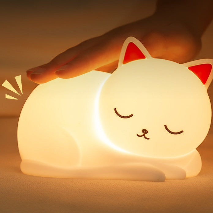 Huggwaii Squishy Silicone Slapende Kat LED Nachtlamp - Perfect Cadeau voor Kinderen en Meisjes