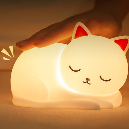 Huggwaii Squishy Silicone Slapende Kat LED Nachtlamp - Perfect Cadeau voor Kinderen en Meisjes