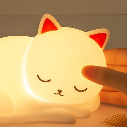 Huggwaii Squishy Silicone Slapende Kat LED Nachtlamp - Perfect Cadeau voor Kinderen en Meisjes