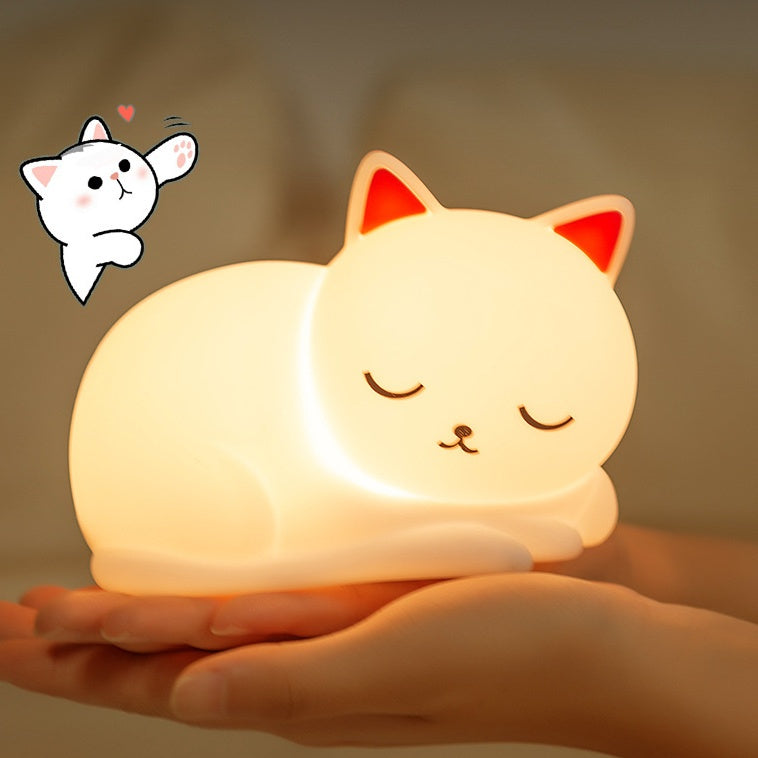 Huggwaii Squishy Silicone Slapende Kat LED Nachtlamp - Perfect Cadeau voor Kinderen en Meisjes