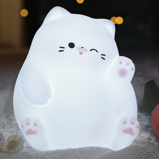 Huggwaii Squishy Silicone Waving Cat LED Nachtlamp - Perfect Cadeau voor Kinderen en Meisjes
