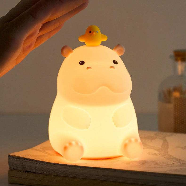 Huggwaii Nijlpaard met Eend Schattige Squishy Siliconen Nachtlamp Perfect Cadeau