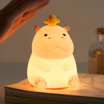 Huggwaii Nijlpaard met Eend Schattige Squishy Siliconen Nachtlamp Perfect Cadeau