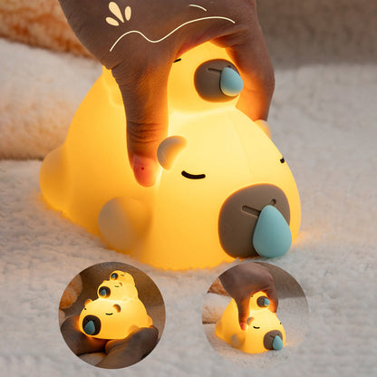 Huggwaii Gestapelde Capybara Nachtlamp Drie Laags Slaperig Zacht Silicoon Perfect Cadeau