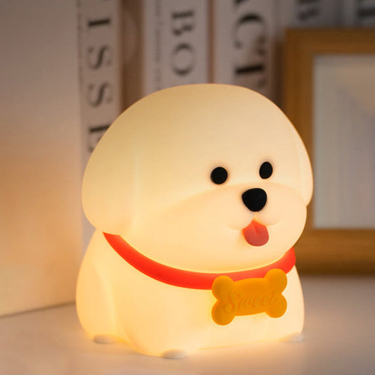Puppy Silicone Squishy Nachtlamp met Rode Halsband Schattige Bot Tag Decor Perfect Cadeau