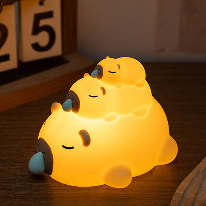 Huggwaii Gestapelde Capybara Nachtlamp Drie Laags Slaperig Zacht Silicoon Perfect Cadeau