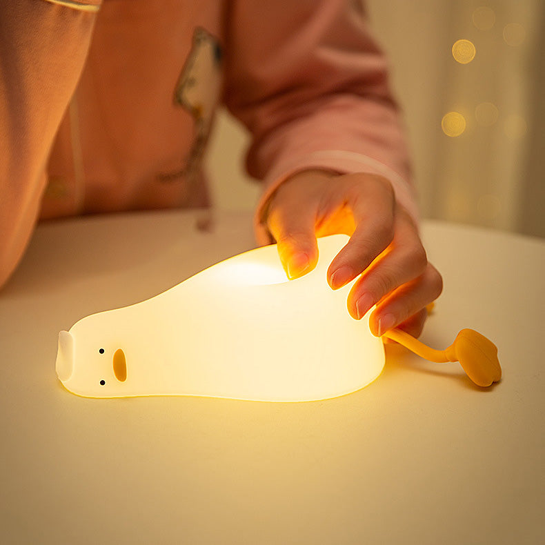 Huggwaii Squishy Silicone Lazy Duck LED Nachtlamp - Perfect Cadeau voor Kinderen en Meisjes