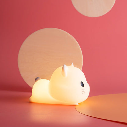 Kleine Kitten Kat Nachtlamp Grote Hoofd Schattige Lamp Liggend Zachte Siliconen Perfect Cadeau