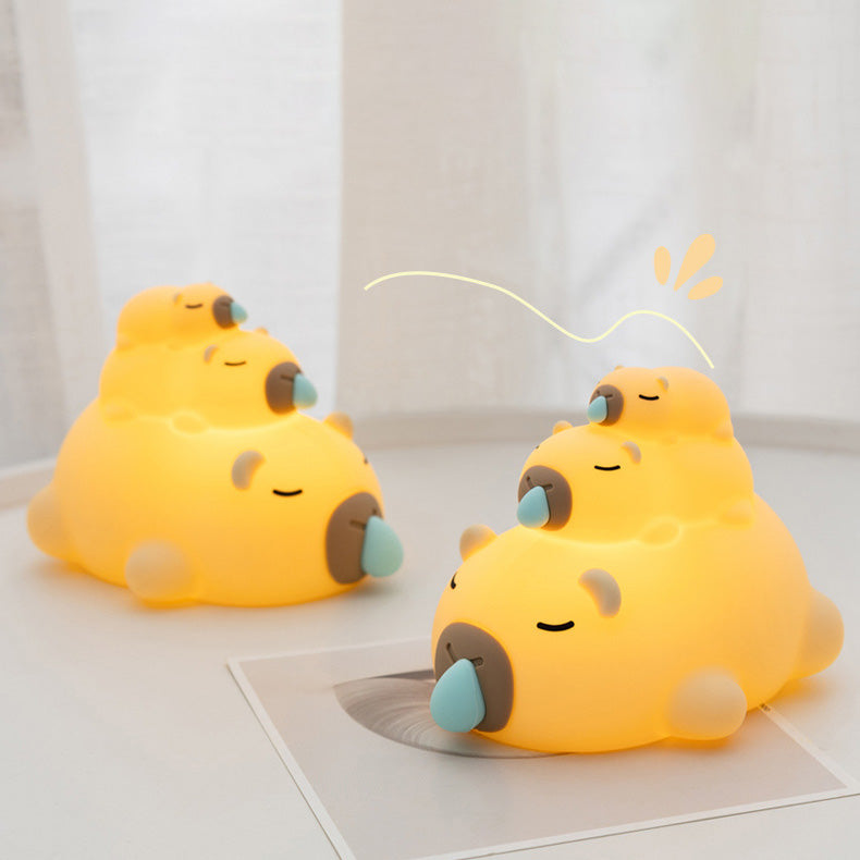 Huggwaii Gestapelde Capybara Nachtlamp Drie Laags Slaperig Zacht Silicoon Perfect Cadeau