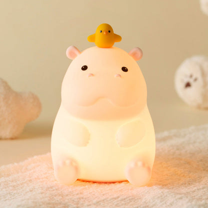 Huggwaii Nijlpaard met Eend Schattige Squishy Siliconen Nachtlamp Perfect Cadeau