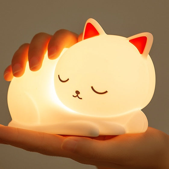 Huggwaii Squishy Silicone Slapende Kat LED Nachtlamp - Perfect Cadeau voor Kinderen en Meisjes