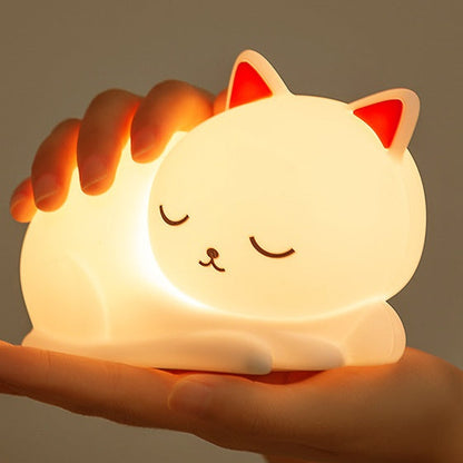 Huggwaii Squishy Silicone Slapende Kat LED Nachtlamp - Perfect Cadeau voor Kinderen en Meisjes