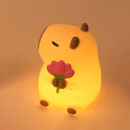 Huggwaii Bloem Capybara Squishy Siliconen Nachtlamp - Perfect Cadeau voor Kinderen en Meisjes