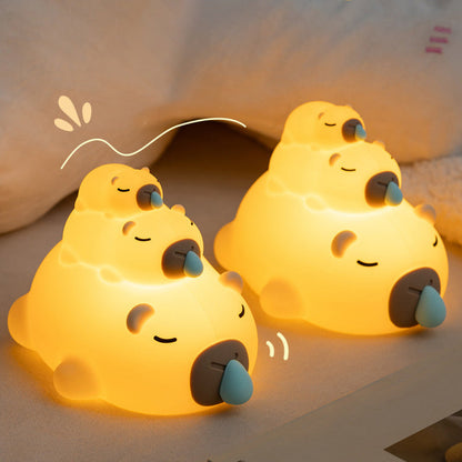 Huggwaii Gestapelde Capybara Nachtlamp Drie Laags Slaperig Zacht Silicoon Perfect Cadeau