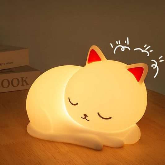 Huggwaii Squishy Silicone Slapende Kat LED Nachtlamp - Perfect Cadeau voor Kinderen en Meisjes