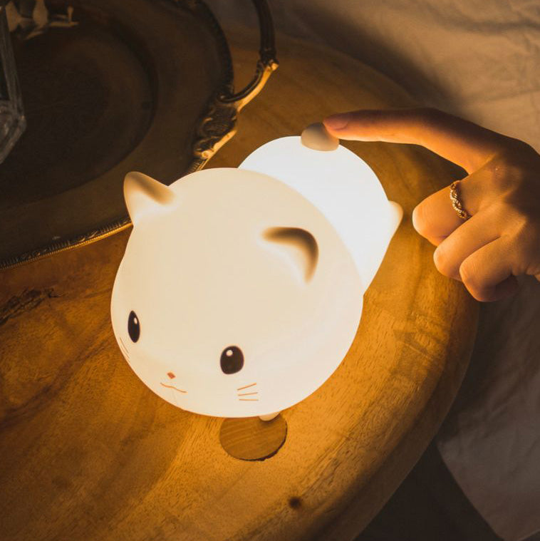 Kleine Kitten Kat Nachtlamp Grote Hoofd Schattige Lamp Liggend Zachte Siliconen Perfect Cadeau