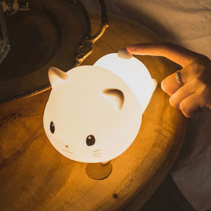 Kleine Kitten Kat Nachtlamp Grote Hoofd Schattige Lamp Liggend Zachte Siliconen Perfect Cadeau