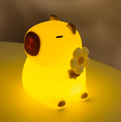 Huggwaii Bloem Capybara Squishy Siliconen Nachtlamp - Perfect Cadeau voor Kinderen en Meisjes