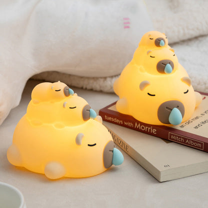 Huggwaii Gestapelde Capybara Nachtlamp Drie Laags Slaperig Zacht Silicoon Perfect Cadeau