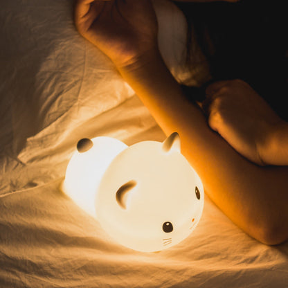 Kleine Kitten Kat Nachtlamp Grote Hoofd Schattige Lamp Liggend Zachte Siliconen Perfect Cadeau