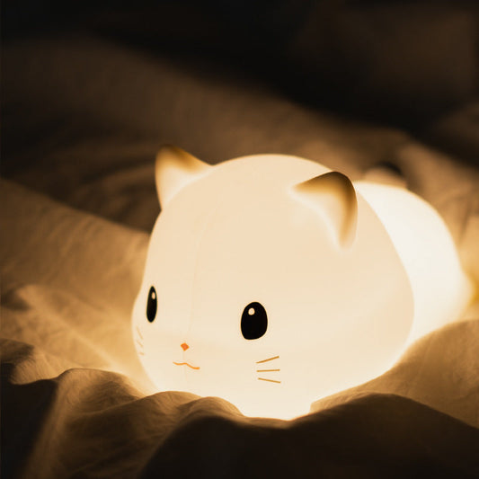 Kleine Kitten Kat Nachtlamp Grote Hoofd Schattige Lamp Liggend Zachte Siliconen Perfect Cadeau