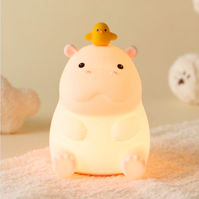 Huggwaii Nijlpaard met Eend Schattige Squishy Siliconen Nachtlamp Perfect Cadeau