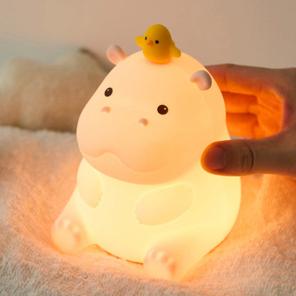 Huggwaii Nijlpaard met Eend Schattige Squishy Siliconen Nachtlamp Perfect Cadeau