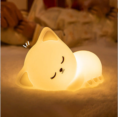 Huggwaii Squishy Siliconen Slaperige Kat LED Nachtlamp - Perfect Cadeau voor Kinderen en Meisjes