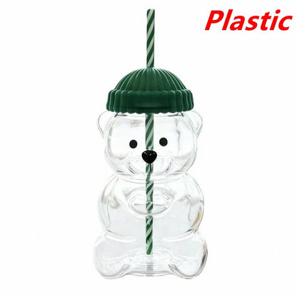 Tasse en plastique ou en verre en forme d'ours avec paille, tasse à café, dessin animé mignon, tasse à jus en verre créative, tasse à thé, verres, décor du nouvel an