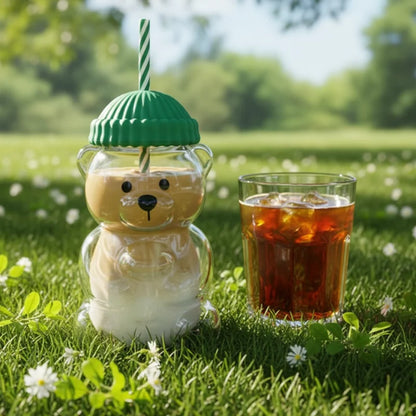 Tasse en plastique ou en verre en forme d'ours avec paille, tasse à café, dessin animé mignon, tasse à jus en verre créative, tasse à thé, verres, décor du nouvel an
