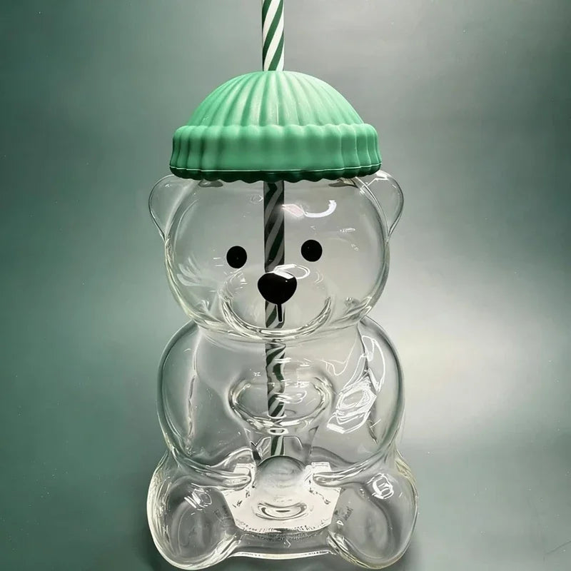 Tasse en plastique ou en verre en forme d'ours avec paille, tasse à café, dessin animé mignon, tasse à jus en verre créative, tasse à thé, verres, décor du nouvel an