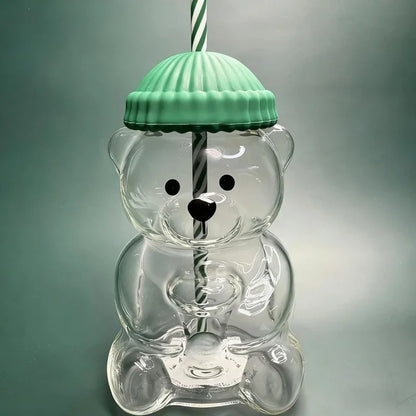 Tasse en plastique ou en verre en forme d'ours avec paille, tasse à café, dessin animé mignon, tasse à jus en verre créative, tasse à thé, verres, décor du nouvel an