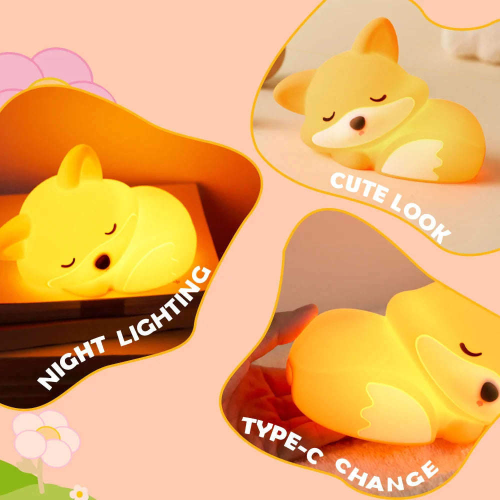 Huggwaii Vos Nachtlamp met Krullende Staart Siliconen Squishy Dier Ontwerp Lamp Perfect Cadeau