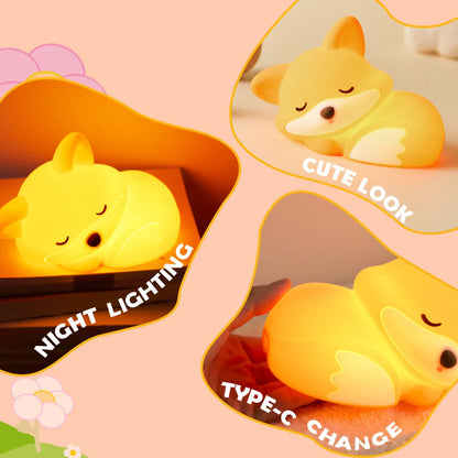 Huggwaii Vos Nachtlamp met Krullende Staart Siliconen Squishy Dier Ontwerp Lamp Perfect Cadeau