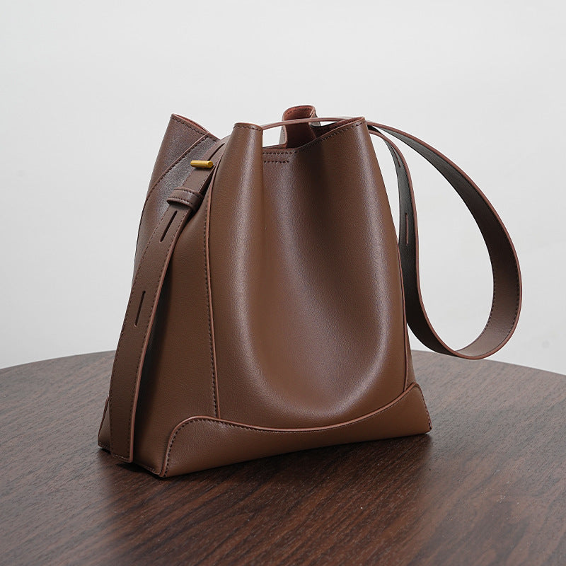 Sac seau à bandoulière en cuir pour femme, capacité d'épaule