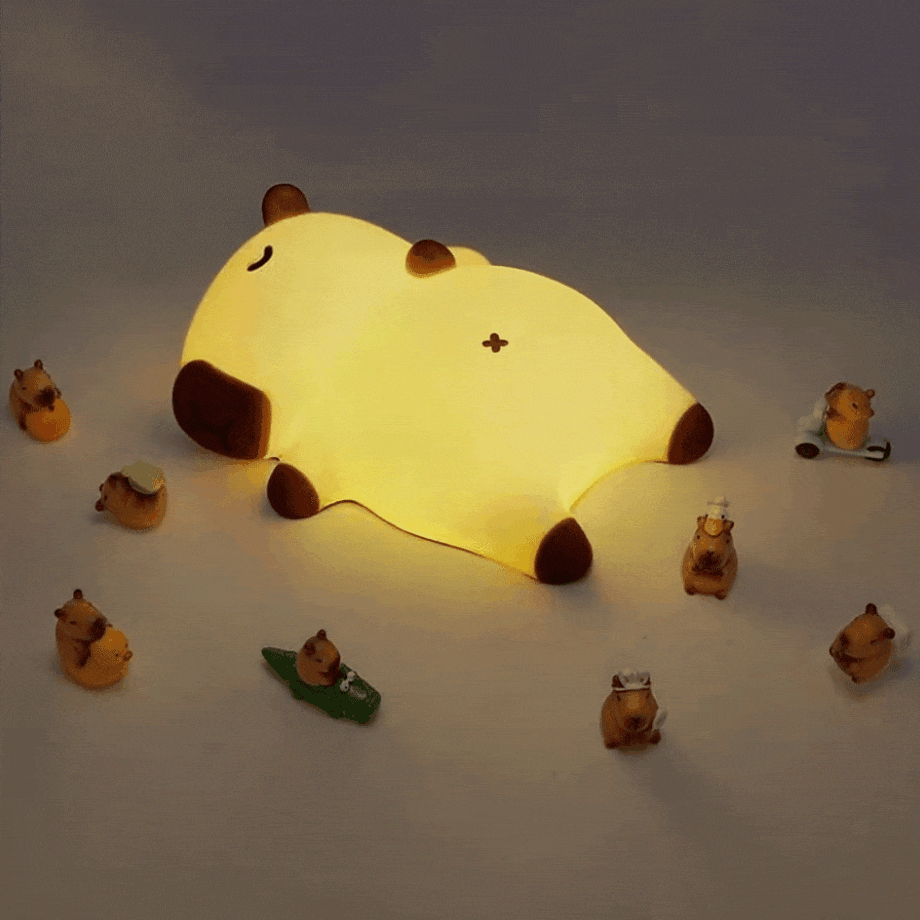 Huggwaii Slaapkapybara Ademende Squishy Siliconen Compaan Geluid LED Nachtlamp Perfect Cadeau
