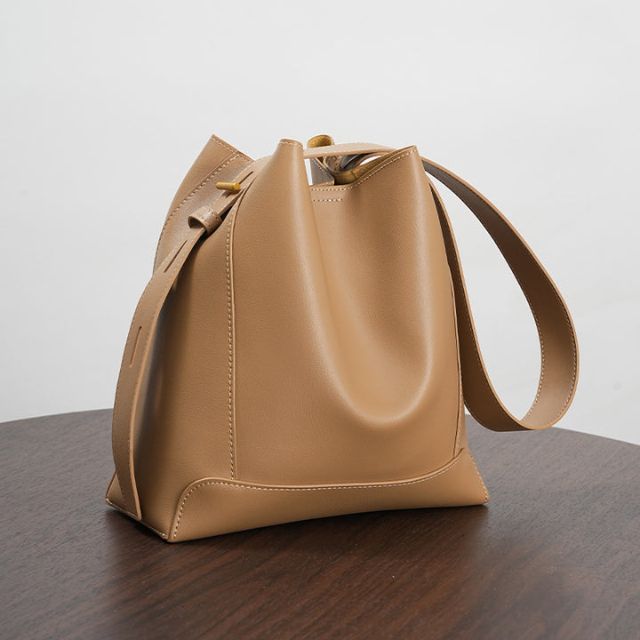 Sac seau à bandoulière en cuir pour femme, capacité d'épaule
