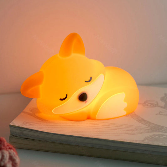 Huggwaii Vos Nachtlamp met Krullende Staart Siliconen Squishy Dier Ontwerp Lamp Perfect Cadeau