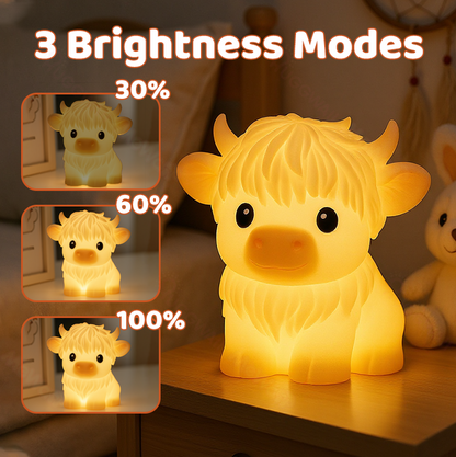 Huggwaii Hoogland Koe Silicone Squishy LED Nachtlamp - Perfect Cadeau voor Kinderen en Meisjes