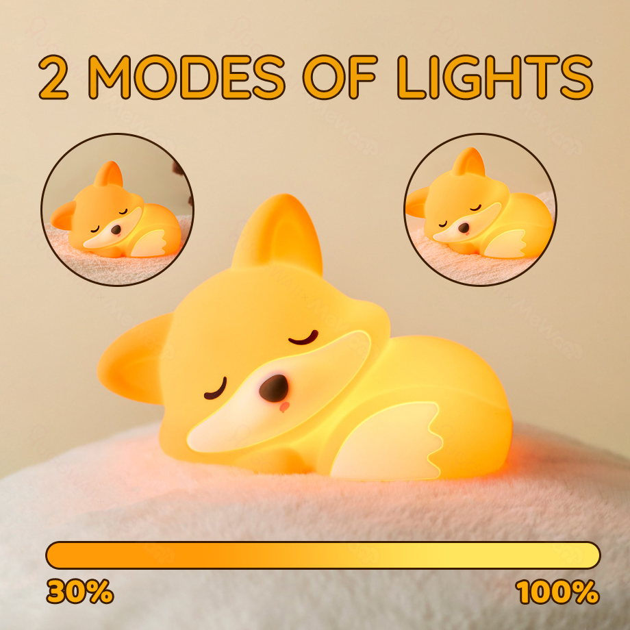 Huggwaii Vos Nachtlamp met Krullende Staart Siliconen Squishy Dier Ontwerp Lamp Perfect Cadeau