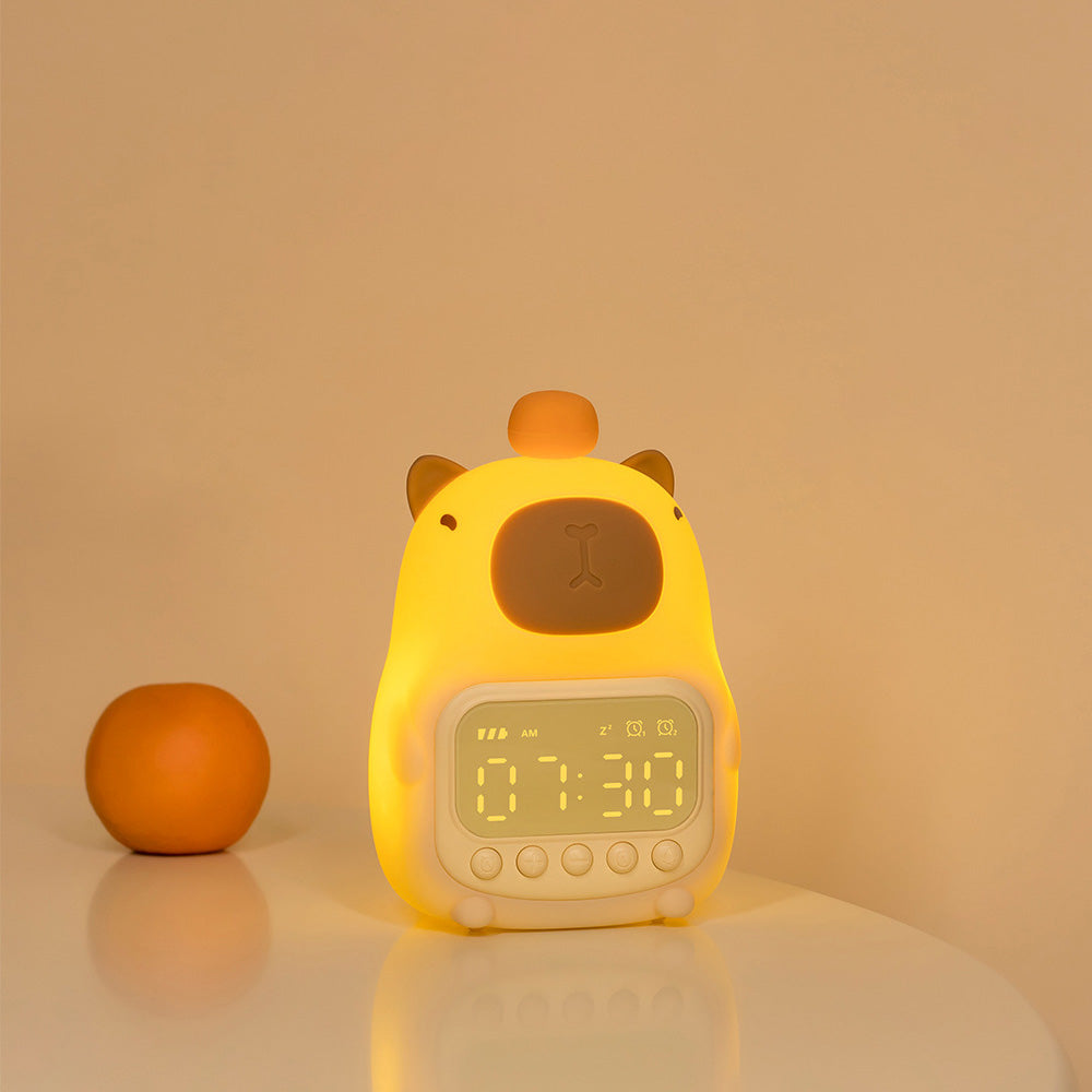 Huggwaii Squishy Silicone Capybara Alarmklok LED Nachtlamp - Perfect Cadeau voor Kinderen en Meisjes