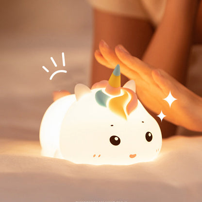 Eenhoorn Liggend Nachtlampje LED Squishy Siliconen Tap Lamp Beste Cadeau voor Baby en Meisje