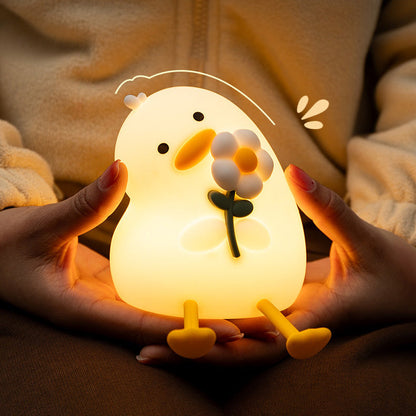 Huggwaii Squishy Silicone Eend Bloem LED Nachtlamp - Perfect Cadeau voor Kinderen en Meisjes
