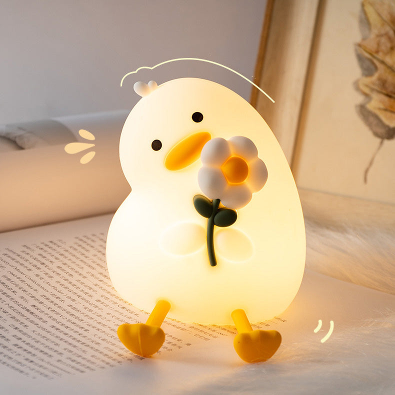Huggwaii Squishy Silicone Eend Bloem LED Nachtlamp - Perfect Cadeau voor Kinderen en Meisjes