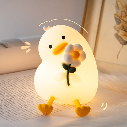 Huggwaii Squishy Silicone Eend Bloem LED Nachtlamp - Perfect Cadeau voor Kinderen en Meisjes