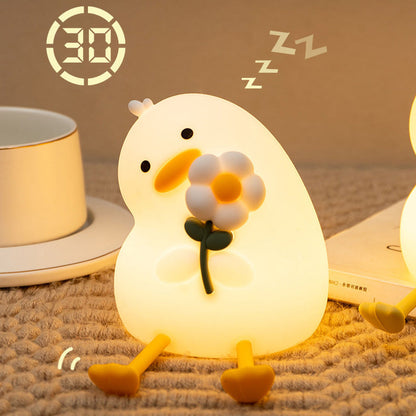 Huggwaii Squishy Silicone Eend Bloem LED Nachtlamp - Perfect Cadeau voor Kinderen en Meisjes