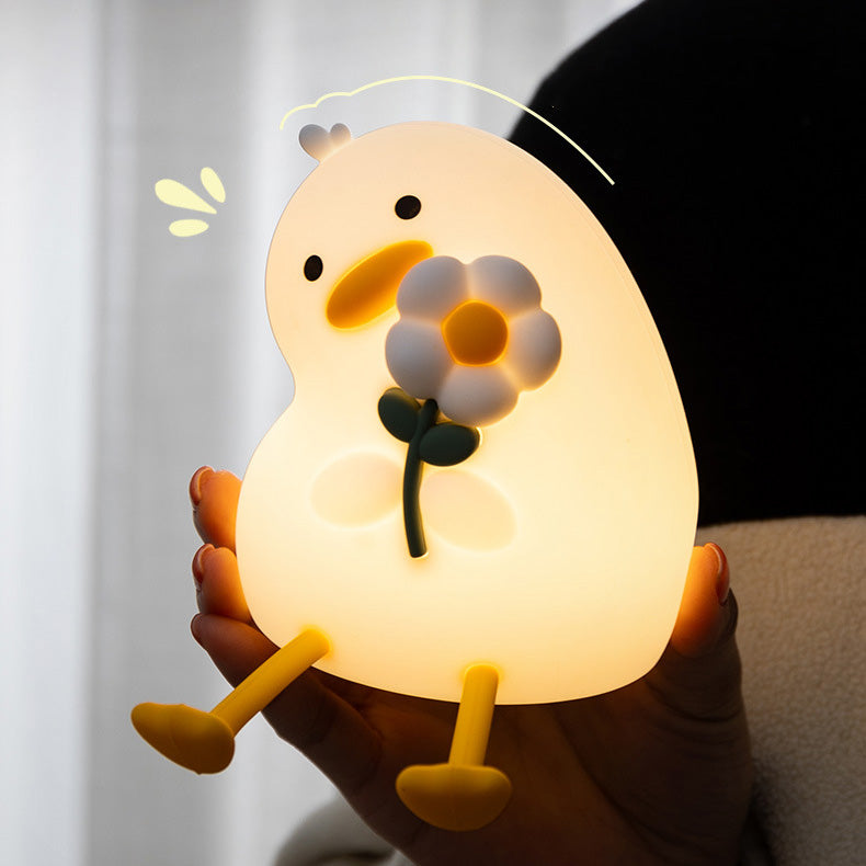 Huggwaii Squishy Silicone Eend Bloem LED Nachtlamp - Perfect Cadeau voor Kinderen en Meisjes