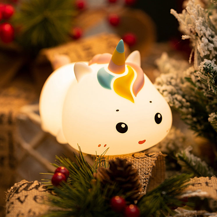 Eenhoorn Liggend Nachtlampje LED Squishy Siliconen Tap Lamp Beste Cadeau voor Baby en Meisje